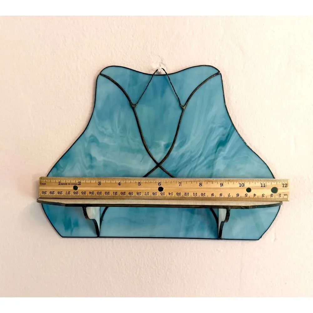 Handmade Blue and Pink Stained Glass Wall Shelf Tiffany Style 12in Curio Ledge